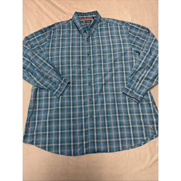 Chaps Blue Plaid Long Sleeve Casual Button Down Men's size 3XL Nylon/Polyester - Picture 1 of 16